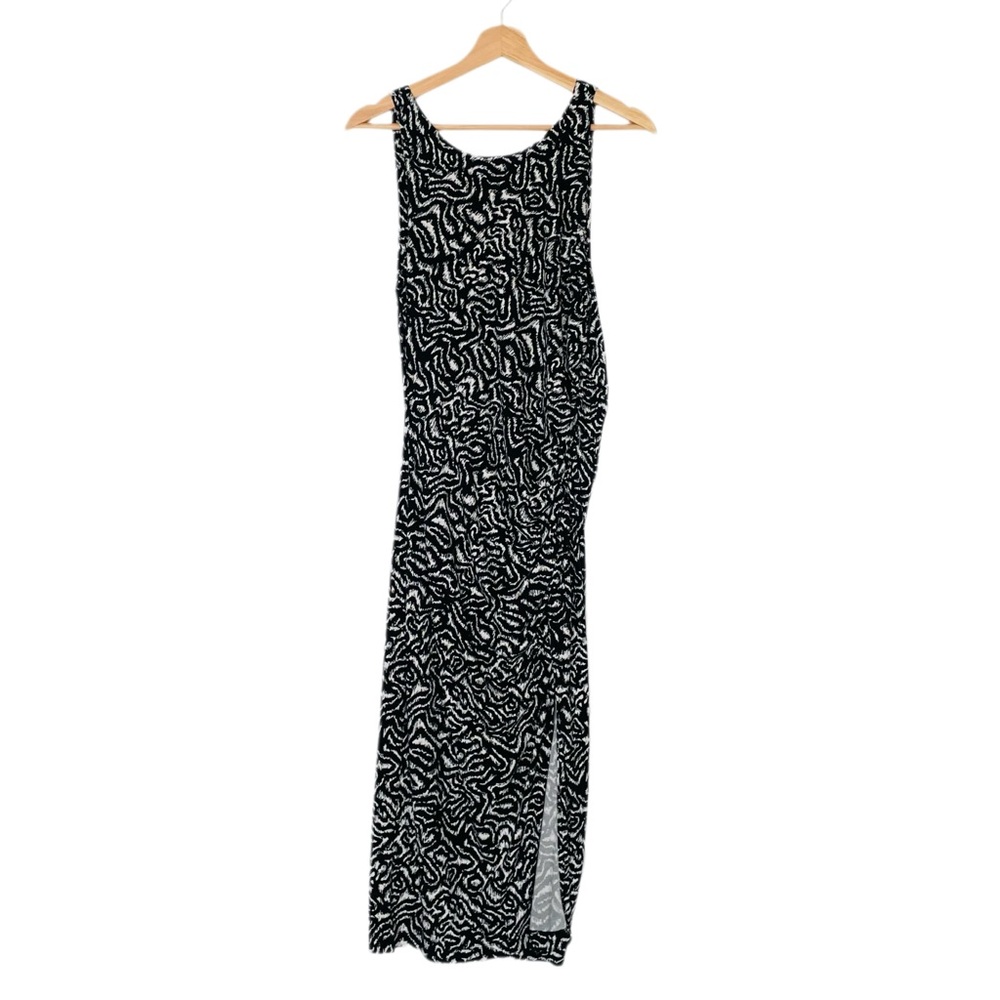 Banana Republic Black White Dress Sleeveless Side Ruched Front Split Medium